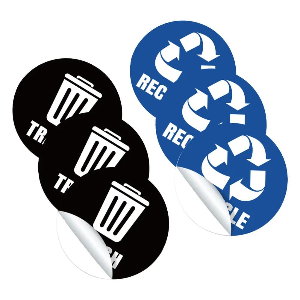 1 set di etichette adesive per la classificazione dei rifiuti, 6 fogli di etichette per la selezione dei bidoni della spazzatura, etichette per la separazione dei rifiuti, etichette riutilizzabili per i contenitori dei rifiuti