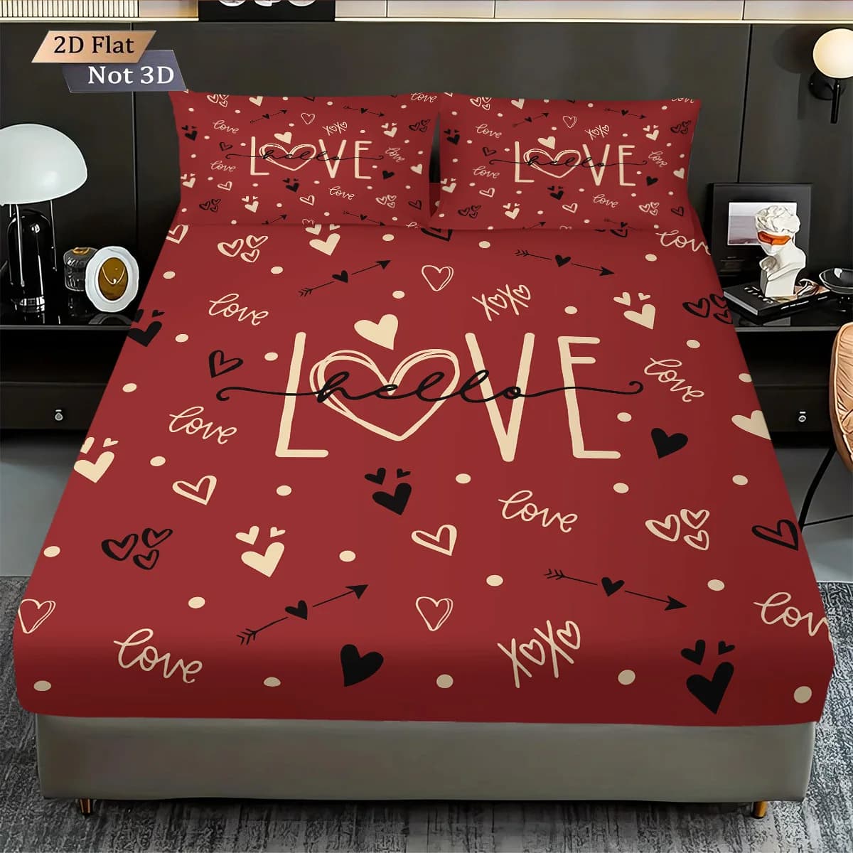 3 pezzi San Valentino Romantico rosso AMORE Stampa Set lenzuola coreless Copriletto multi formato Decorazione biancheria da letto camera da letto