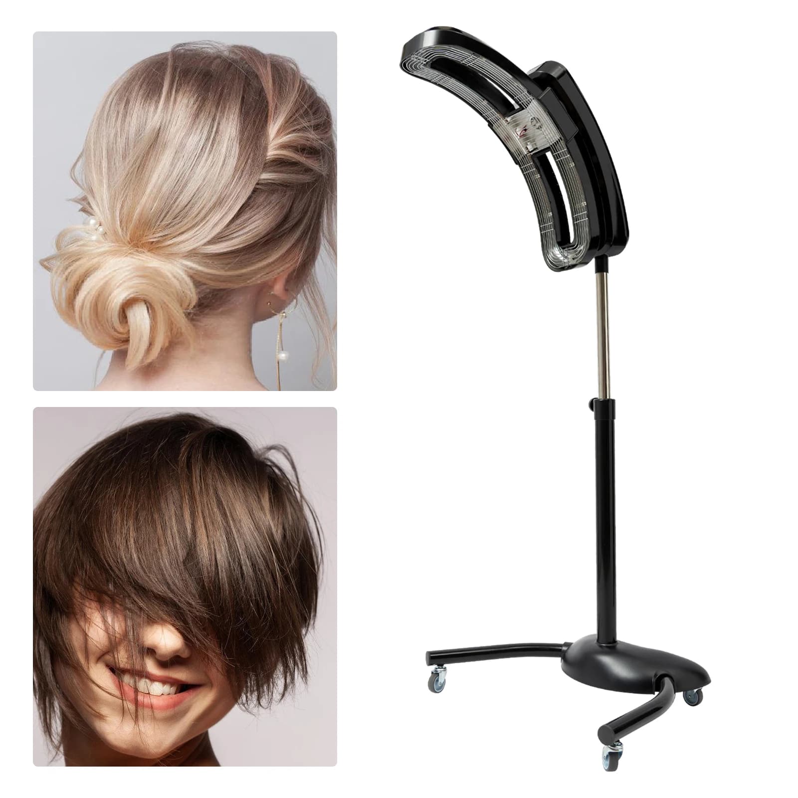Riscaldatore per parrucchiere verticale in nylon argento/nero, asciugacapelli da 110 V regolabile per la cura dei capelli, colorazione