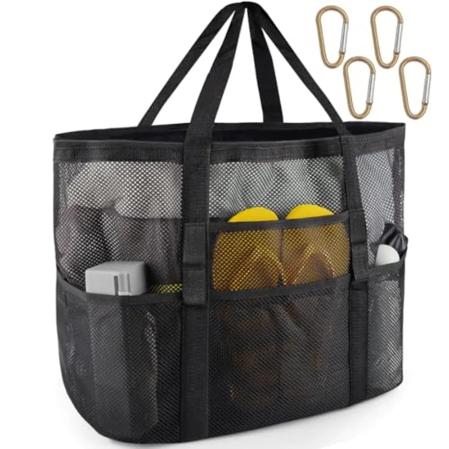 SRISE Mesh Beach Bag - Large Beach Tote Bag for Family Beach Bag for Toys and Vacation Essentials