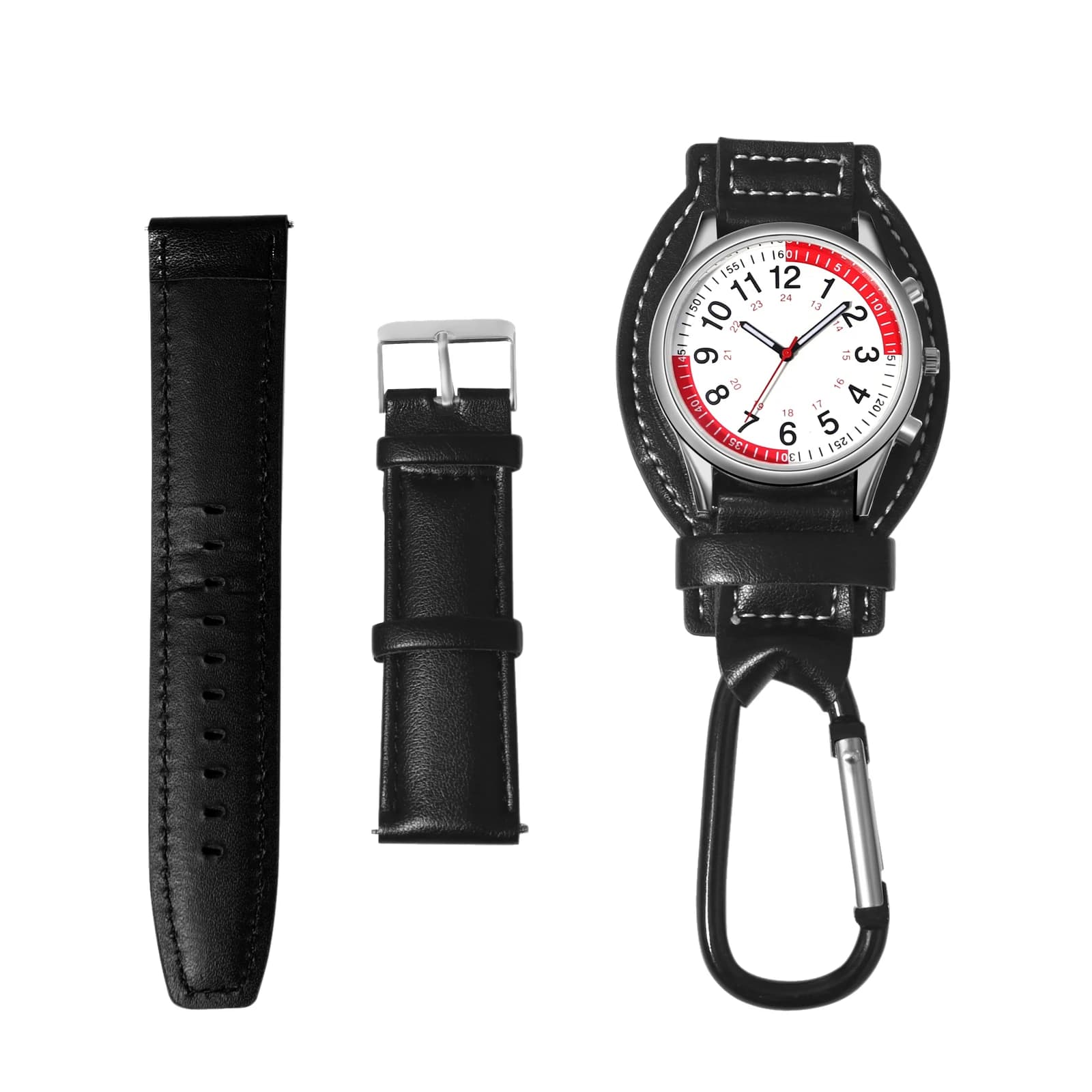 Men's 2-piece quartz mountaineering buckle watch Pulse calculation Leather detachable buckle watch watch dual purpose
