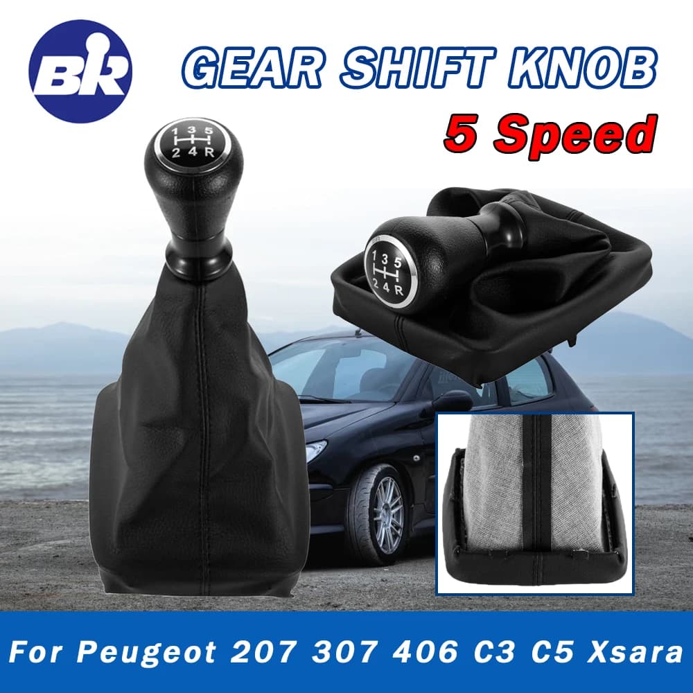 New Product Car Accessories 5 Speed Car Gear Shift Knob Shifter Lever Handball Stick Gaiter Boot Cover For Peugeot 206 406 Auto