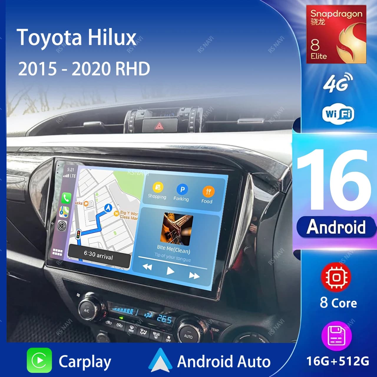 Android 16 Carplay Auto 2K Screen WIFI+4G Car Radio Multimedia Player For Toyota Hilux 2016-2020 2din Autoradio Stereo Head Unit