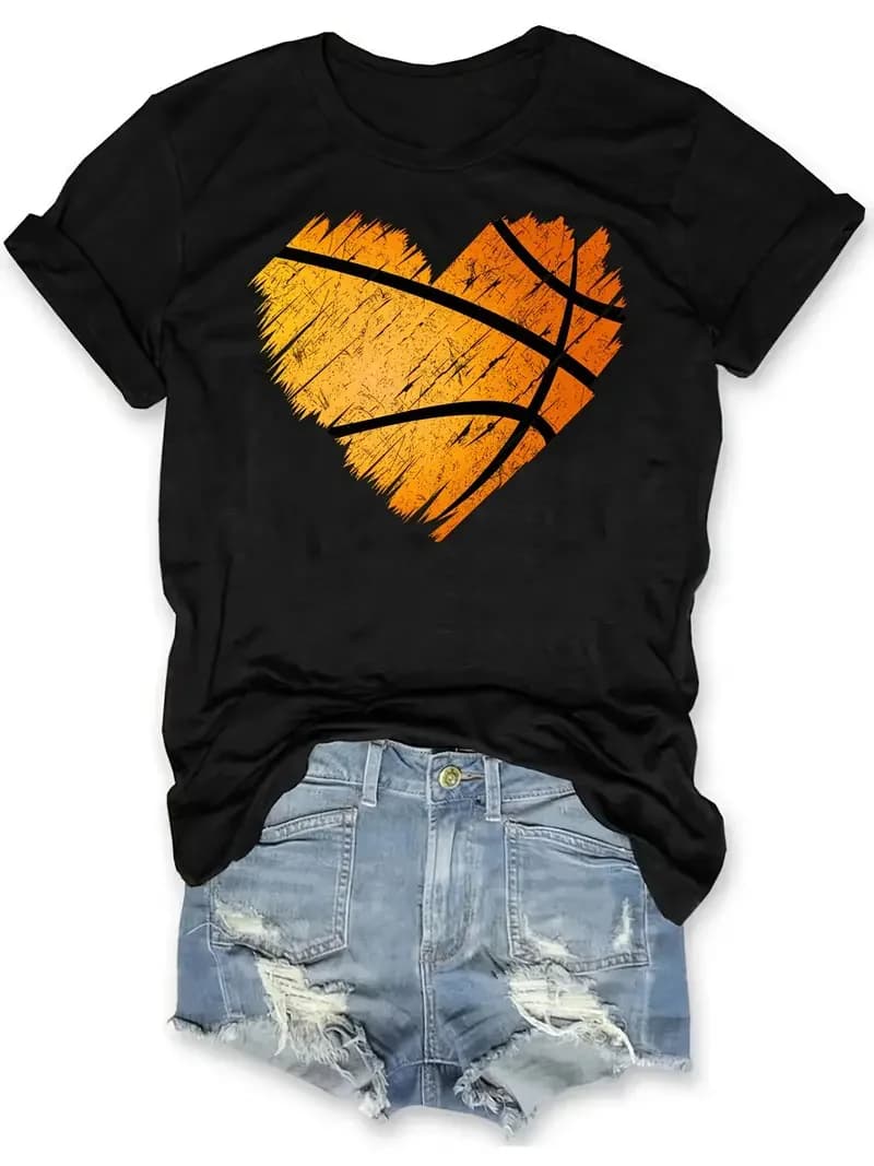 Cuore di basket San Valentino per basket da donna T-shirt premium per San Valentino I Love Blue Ball Heart Girocollo Top
