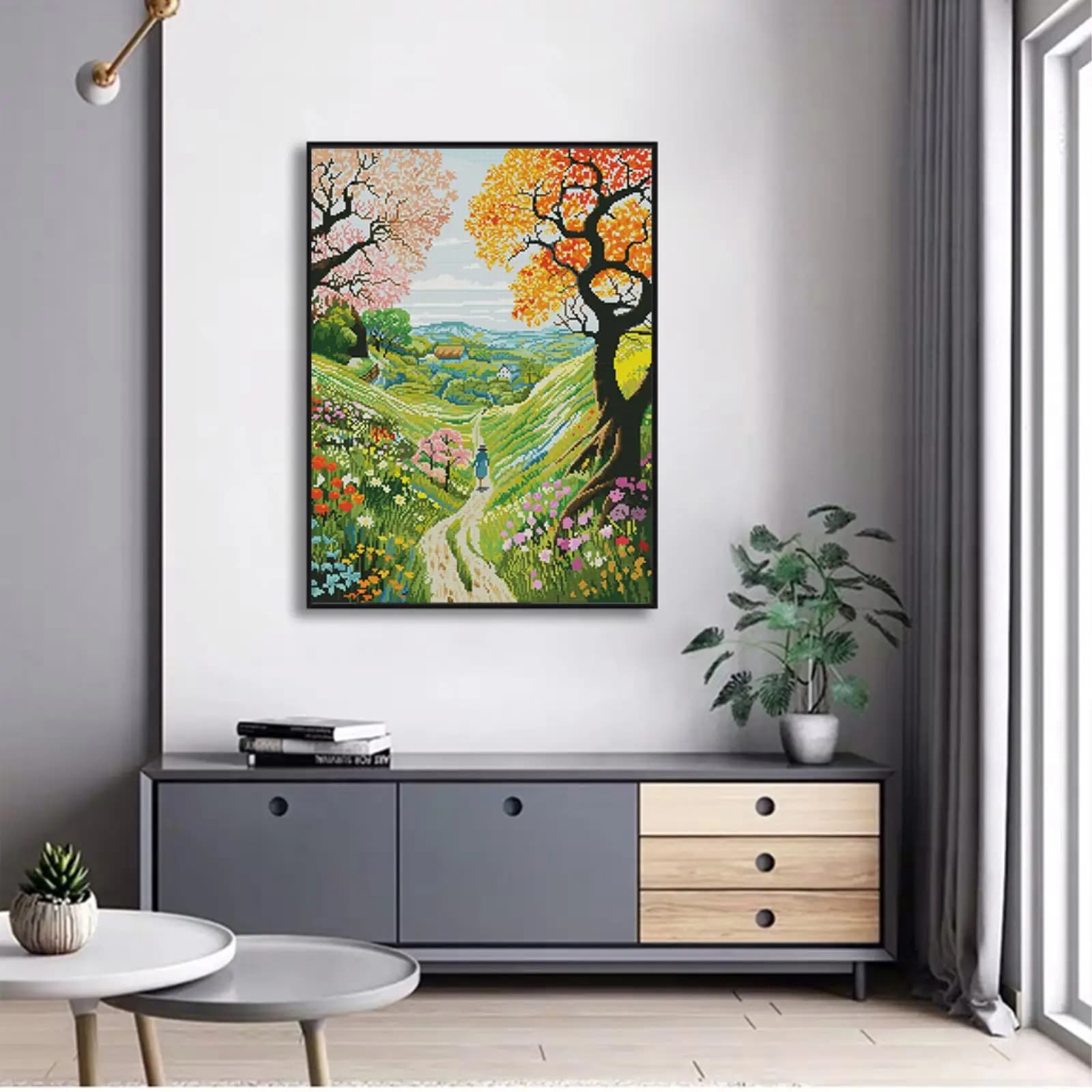Cross Stitch Kit Country Life Painting Aida Canvas 16/14/11CT Landscape Full Embroidery Craft Kit Home Decor Joy Sunday Gift Set