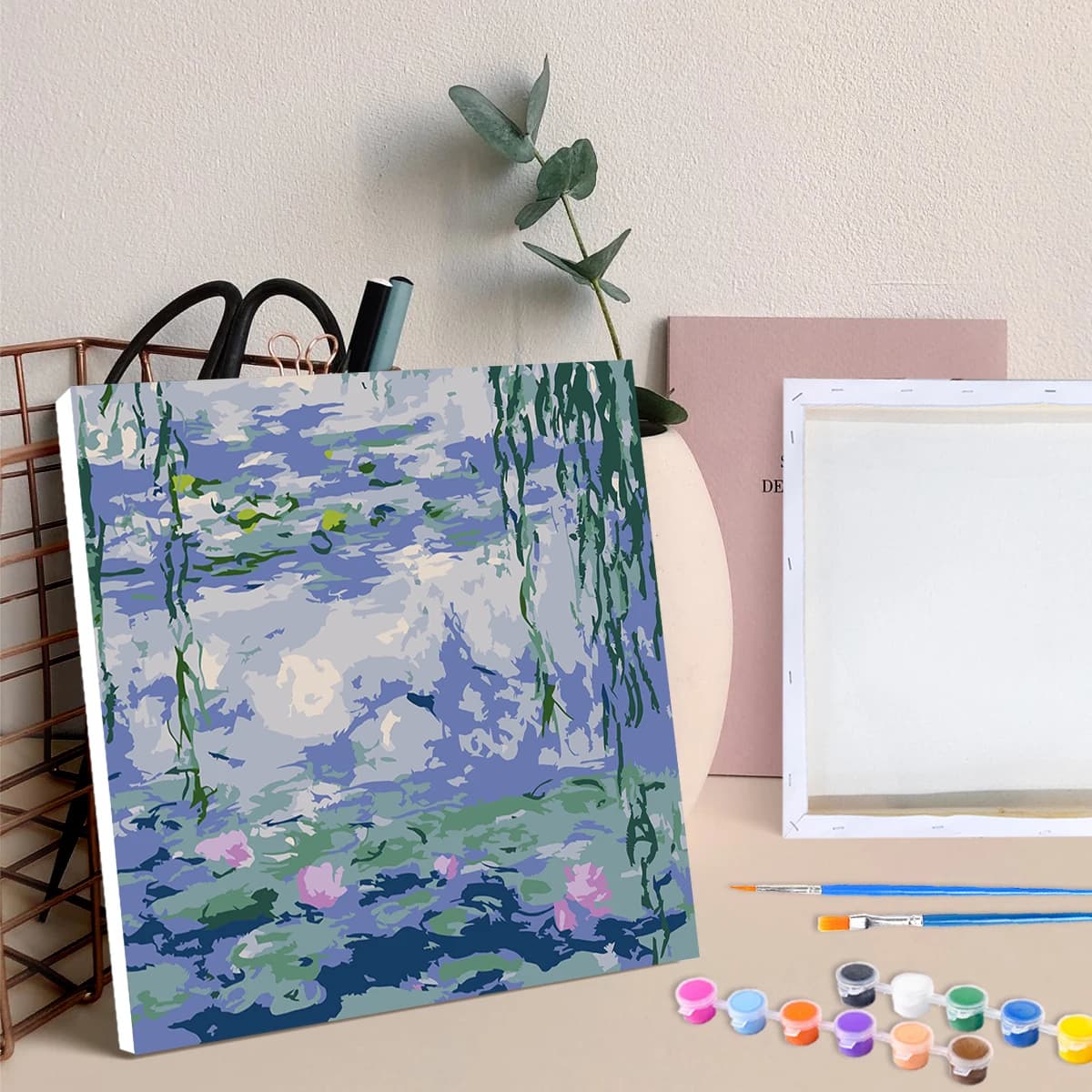 RUOPOTY Photo Frame 20x20cm, DIY Painting with Kids Numbers, Lotus Flower Lake, Wall Picture, Image With Numbers, DIY Gift, Home Decorations