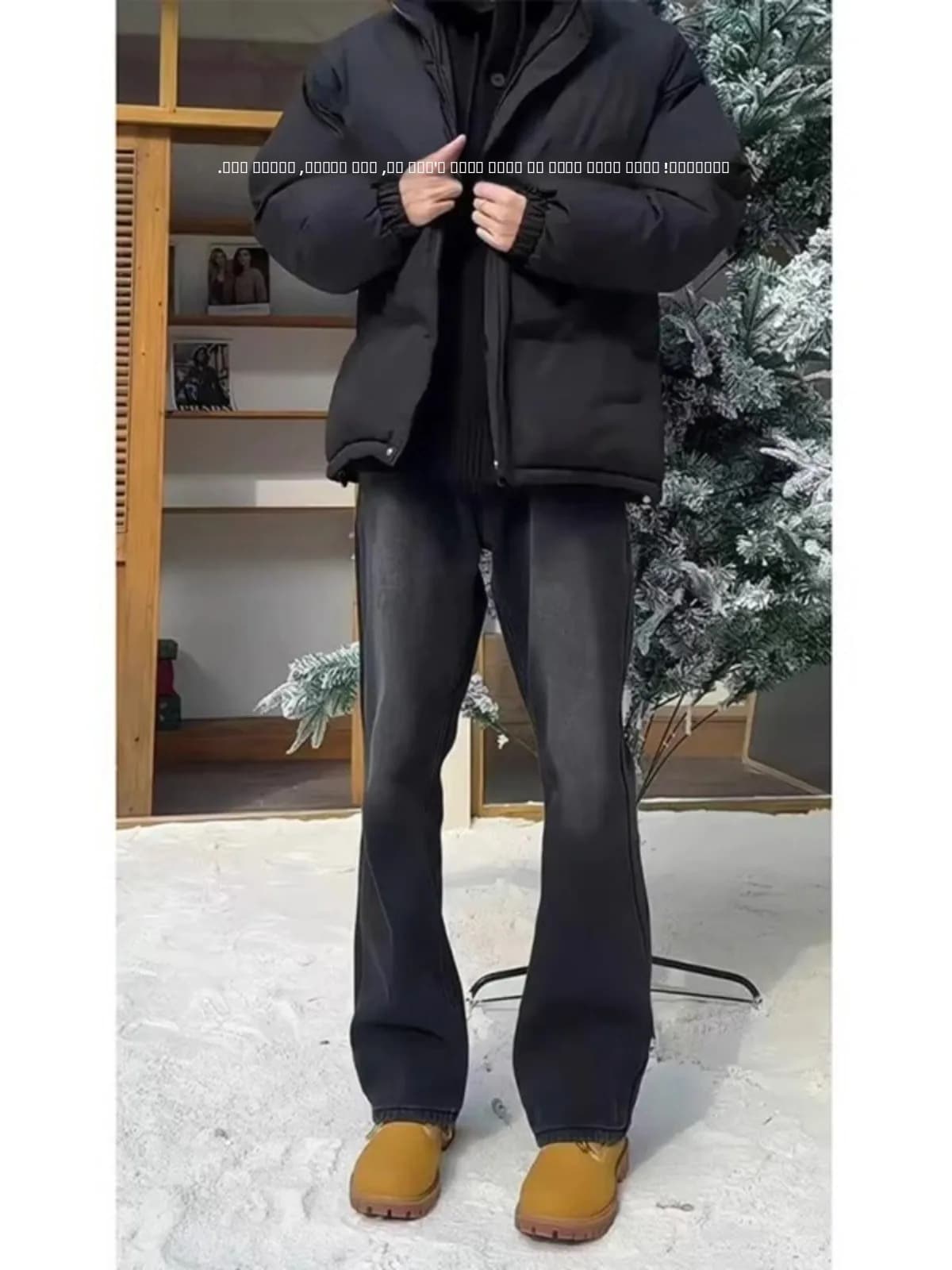 Cleanfit Men's Fce Lined adual Wa Denim Jeans Straight Leg Micro Flared Pants American High Street Vibe Long Trousers