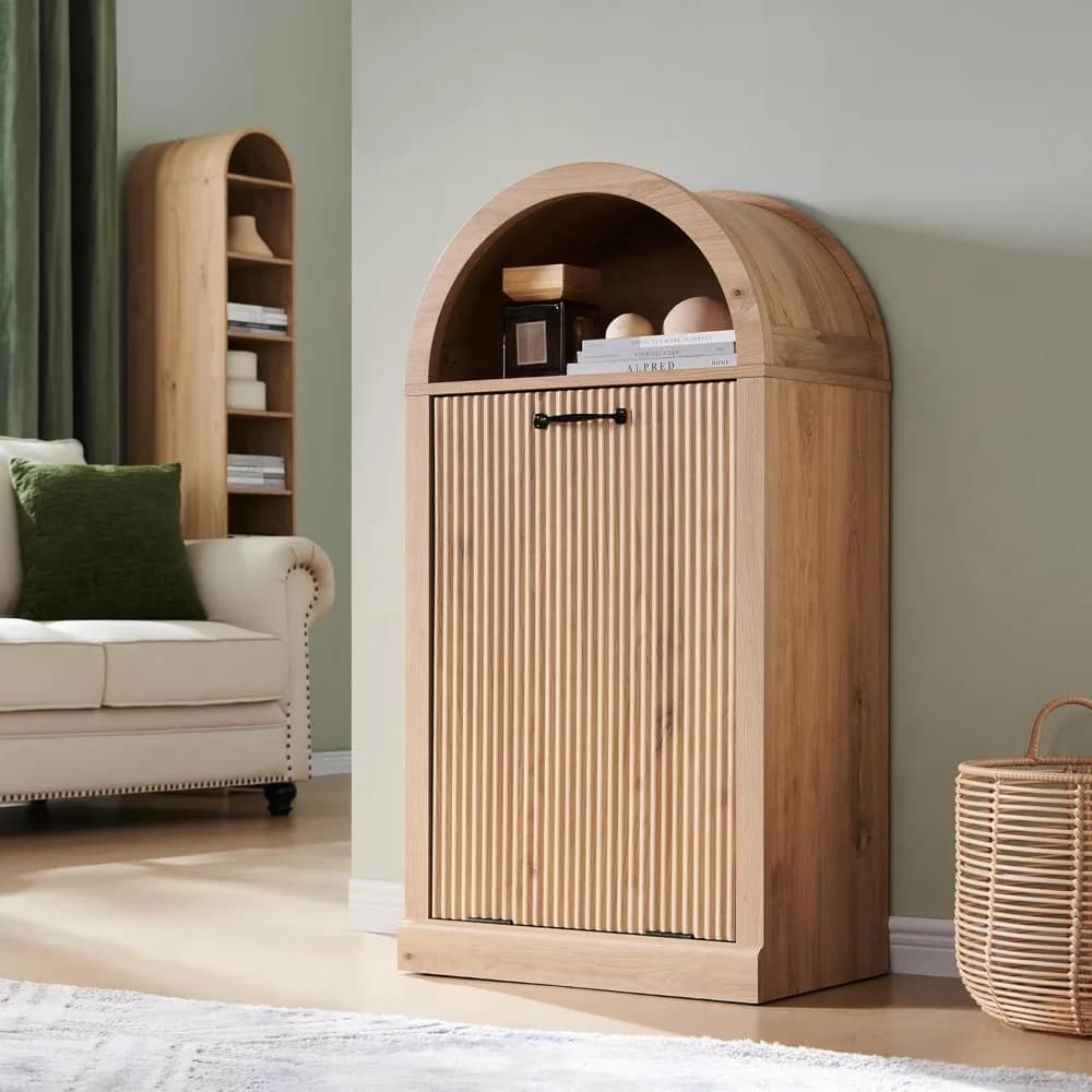 Mobiletto per Rifiuti con Cestello Ribaltabile, Moderno Armadietto per Biancheria, Contenitore Nascosto per Rifiuti con Cesto Portaoggetti per Cucina