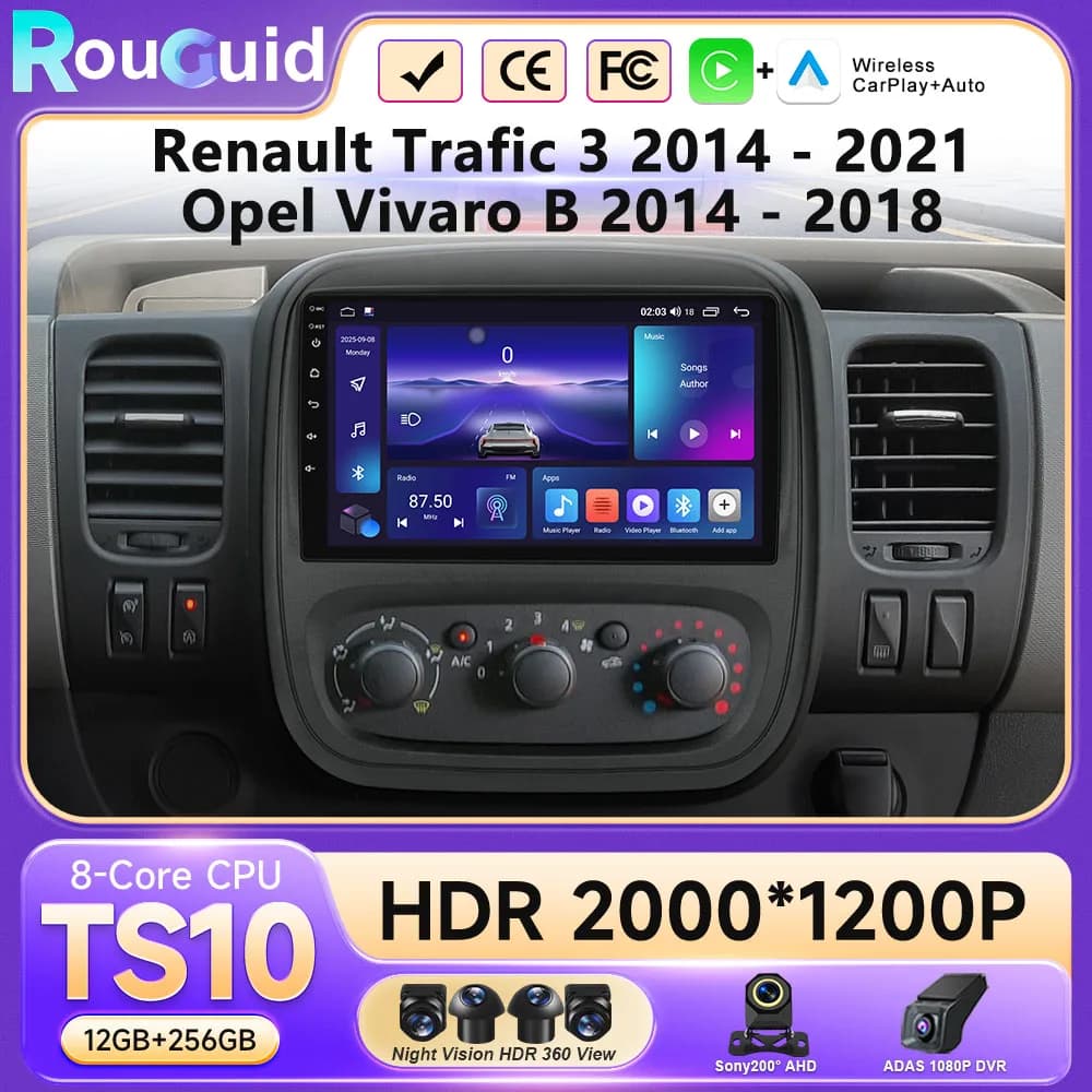 Autoradio per Renault Trafic 3 2014 - 2021 per Opel Vivaro B 2014 - 2018 Carplay Android Auto Stereo Multimedia No 2din DVD QLED