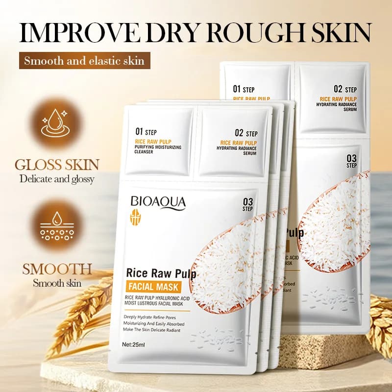 Set di Maschere Viso al Riso Bianco Idratanti, Sbiancanti e Anti-Rughe, Siero Viso, Detergente, Maschere per la Cura della Pelle, 1/5/10/20 Pezzi