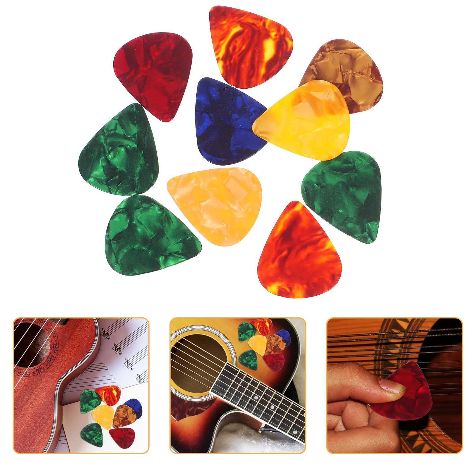 10Pcs Guitar Picks Colorful Smooth Premium Celluloid for Guitar Bass Ukulele Mandolin Banjo Recyclable Lightweight Paddle