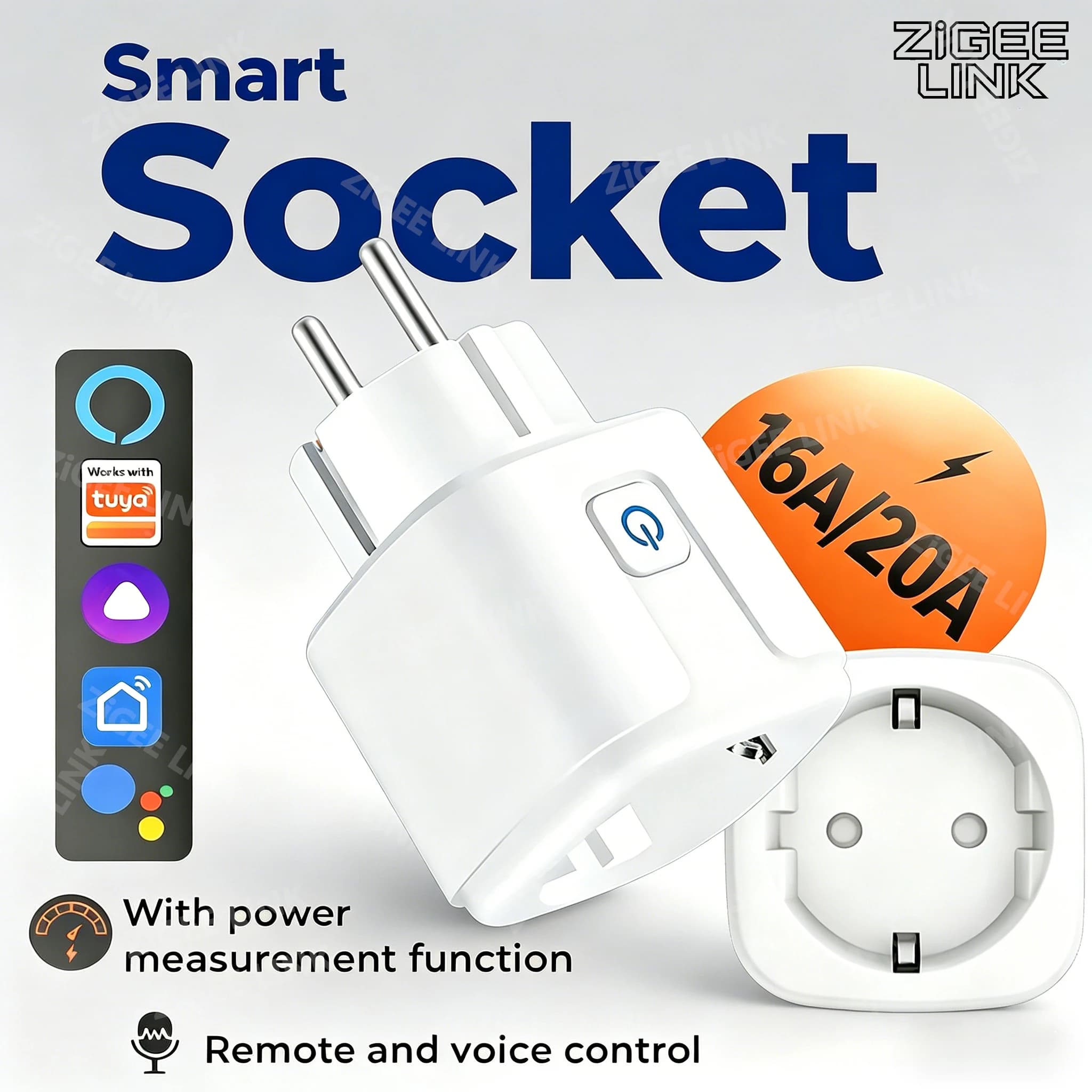 Presa EU Wi-Fi o Zigbee 3.0 Compatibile con Alexa Google Home, Funziona con App Tuya Smart Life, Controllo Vocale Remoto, Ailce Yandex