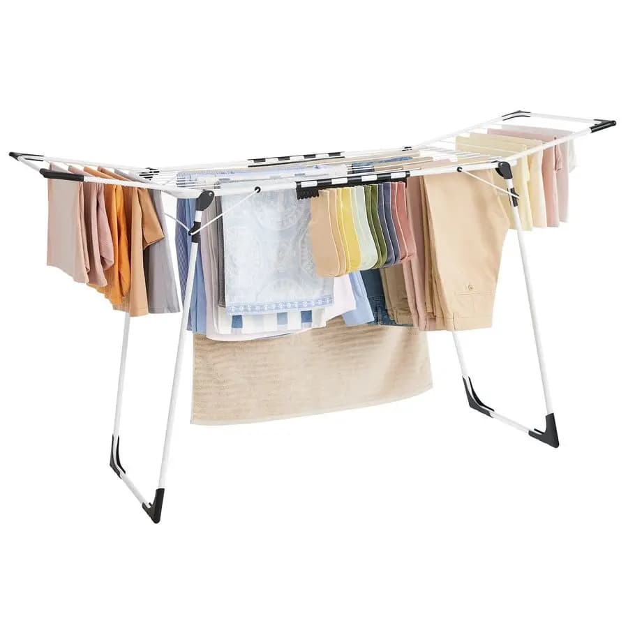 Stendibiancheria pieghevole, stendibiancheria a forma di ala di gabbiano, salvaspazio, 22,2 x 68,1 x 38 pollici, clip per calzini, struttura in metallo