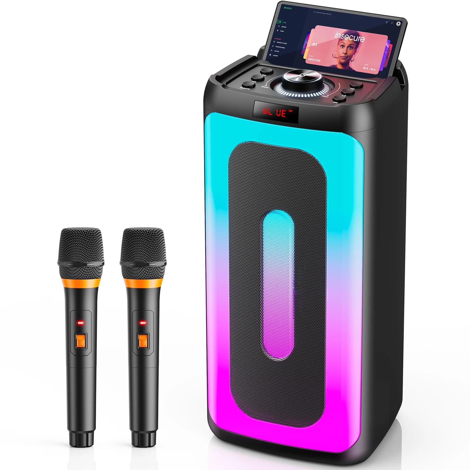 Macchina per karaoke con 2 microfoni wireless, altoparlante per karaoke Bluetooth portatile per adulti e bambini, altoparlante del sistema PA per riunioni