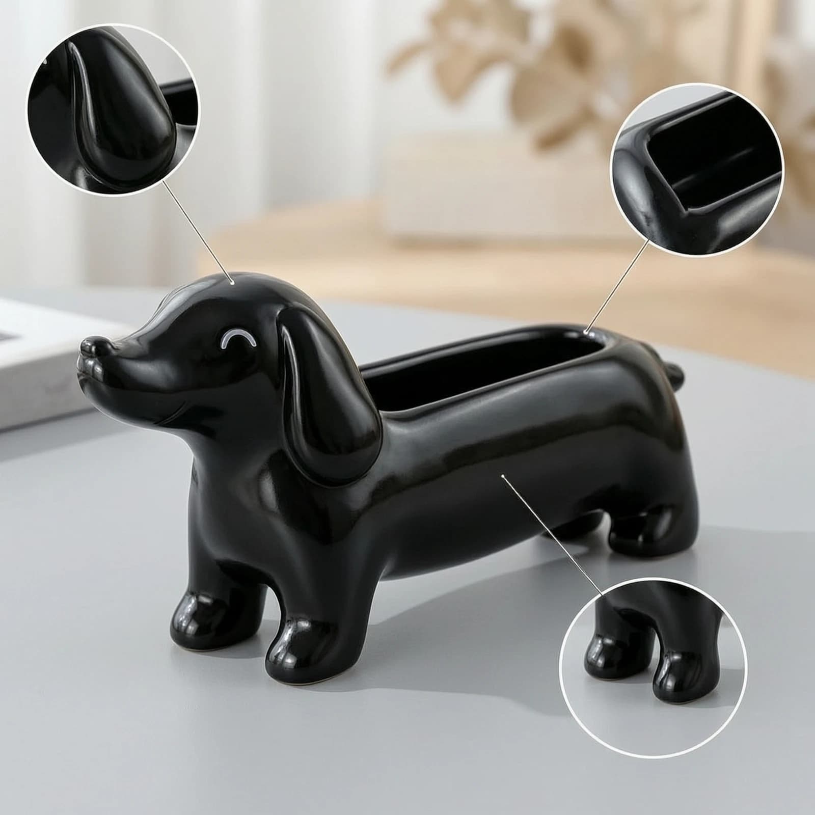 Dachshund Planter Compact Dachshund Plant Pot Dog-Shaped Planter Lightweight Low-Profile for Desk, Shelf
