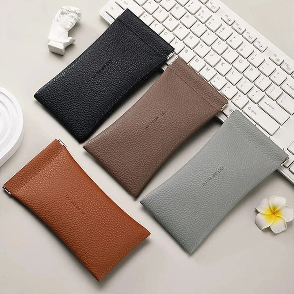 Women's PU Leather Goggle Case Cover Glass Case with Automatic Closed Cover Soft Glass Case Data Cable Organizer 2025