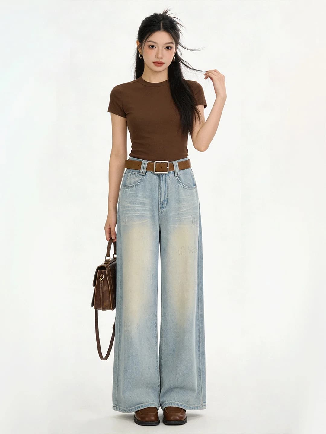 Waed Vintage Low Waist Wide Leg Jeans Soft Drapey iny Korean Sle Women's Premium Denim Pants Spring 2026 Faion
