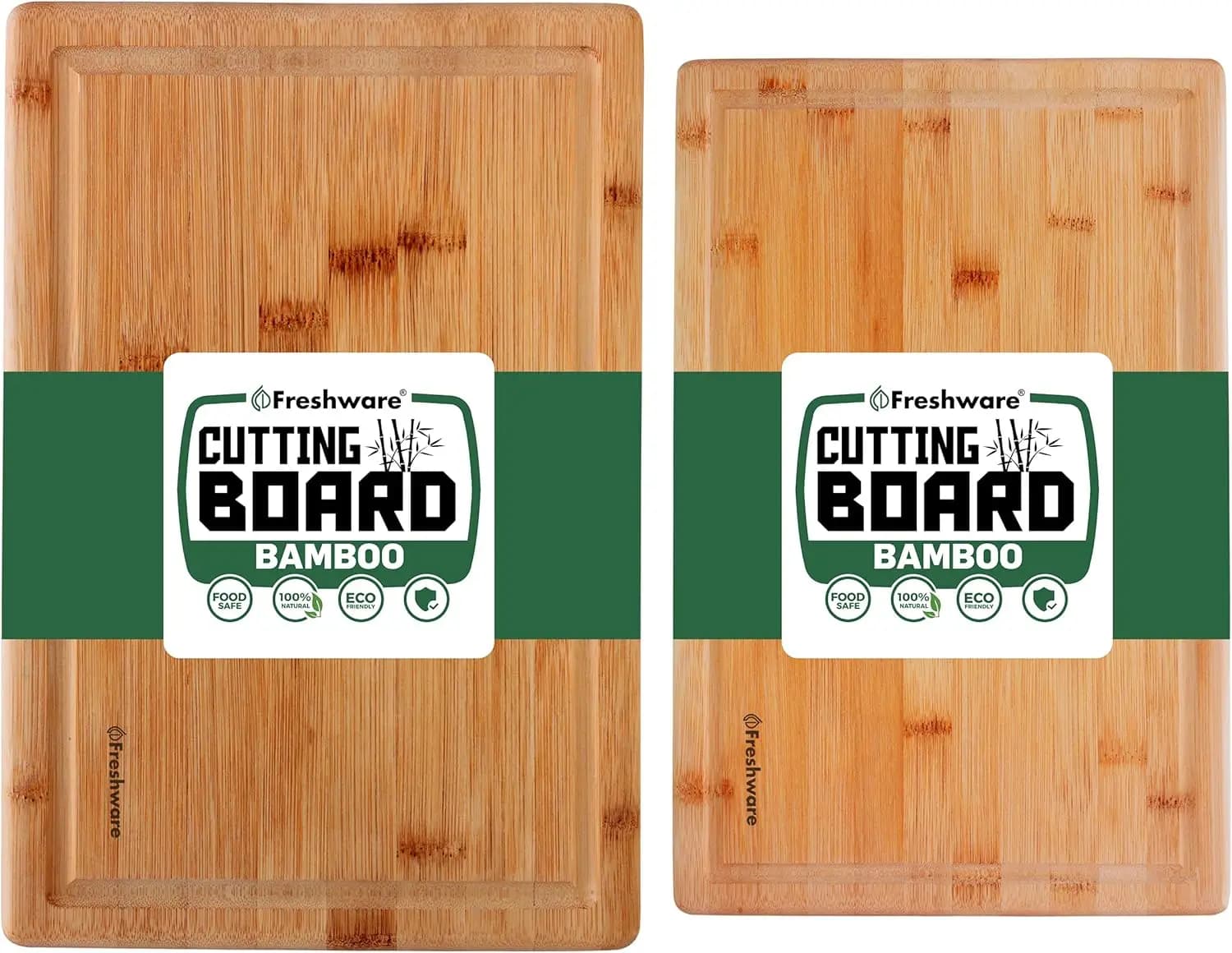 Bamboo Cutting Boards for Kitchen with Juice Groove Set of 2, Wood Chopping Board for Meat Vegetables Cheese, Knife Friendly