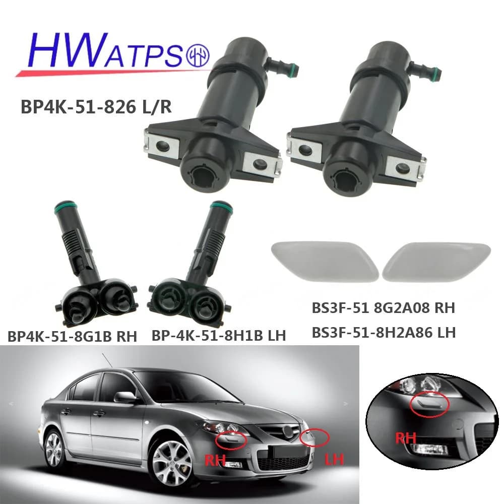 HWATPS Faro Lavafari Ugello di Spruzzo Tappo di Copertura Per Mazda 3 Axela 2003-2008 BP4K-51-826 BP4K-51-8G1B RH BP4K-51-8H1B LH