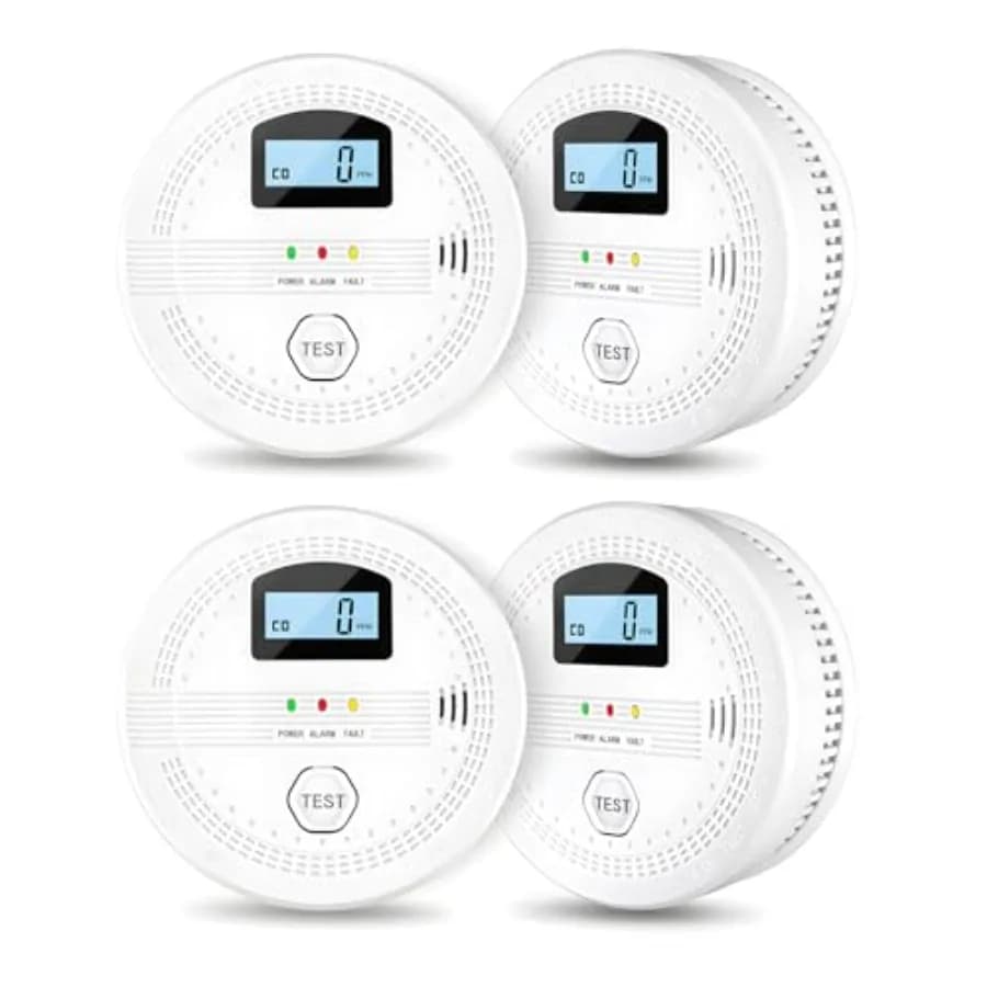 Rilevatori di fumo e monossido di carbonio da 4 confezioni Allarme antincendio CO e fumo 2 in 1 per allarme CO combinato di fumo domestico con display LCD
