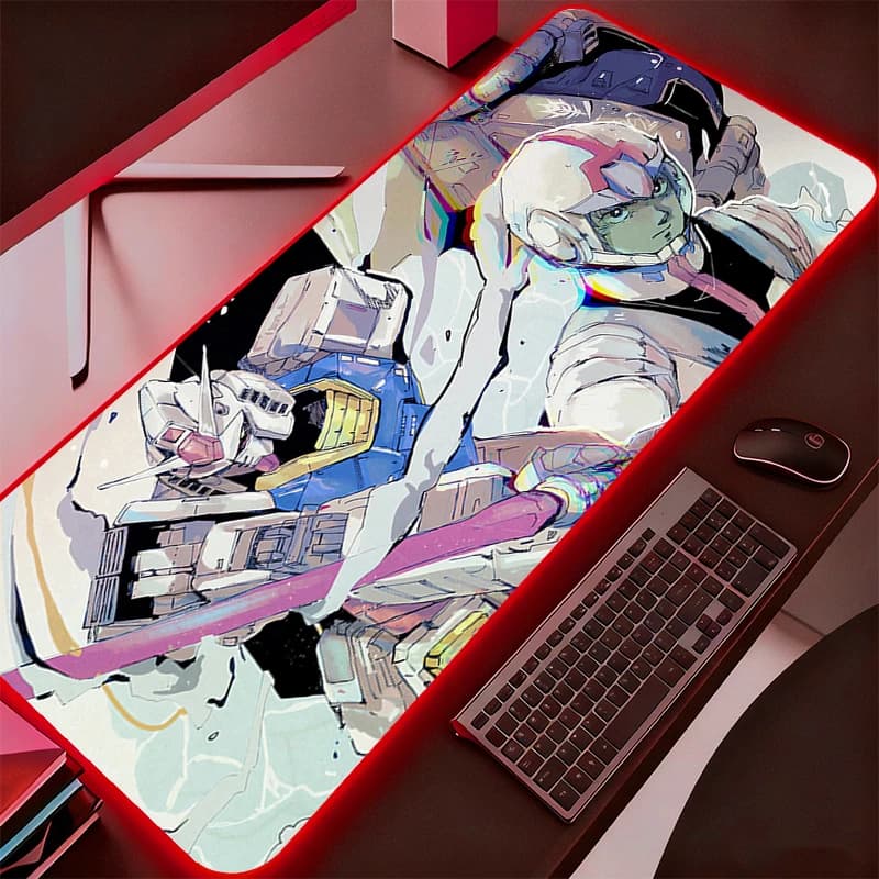 Tappetino Mouse RGB Grande con Retroilluminazione, Tappetino da Scrivania per Ufficio, Accessori Gaming PC Mobile Suit Gundam, Tappetino Mouse XXL LED, Tappetino per Tastiera Laptop