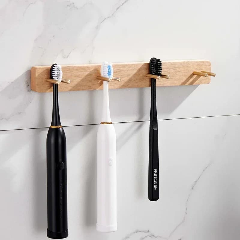 Brass and Wooden Toothbrush Door Wall Toothbrush Bathroom shelf without punching Electric toothbrush holder