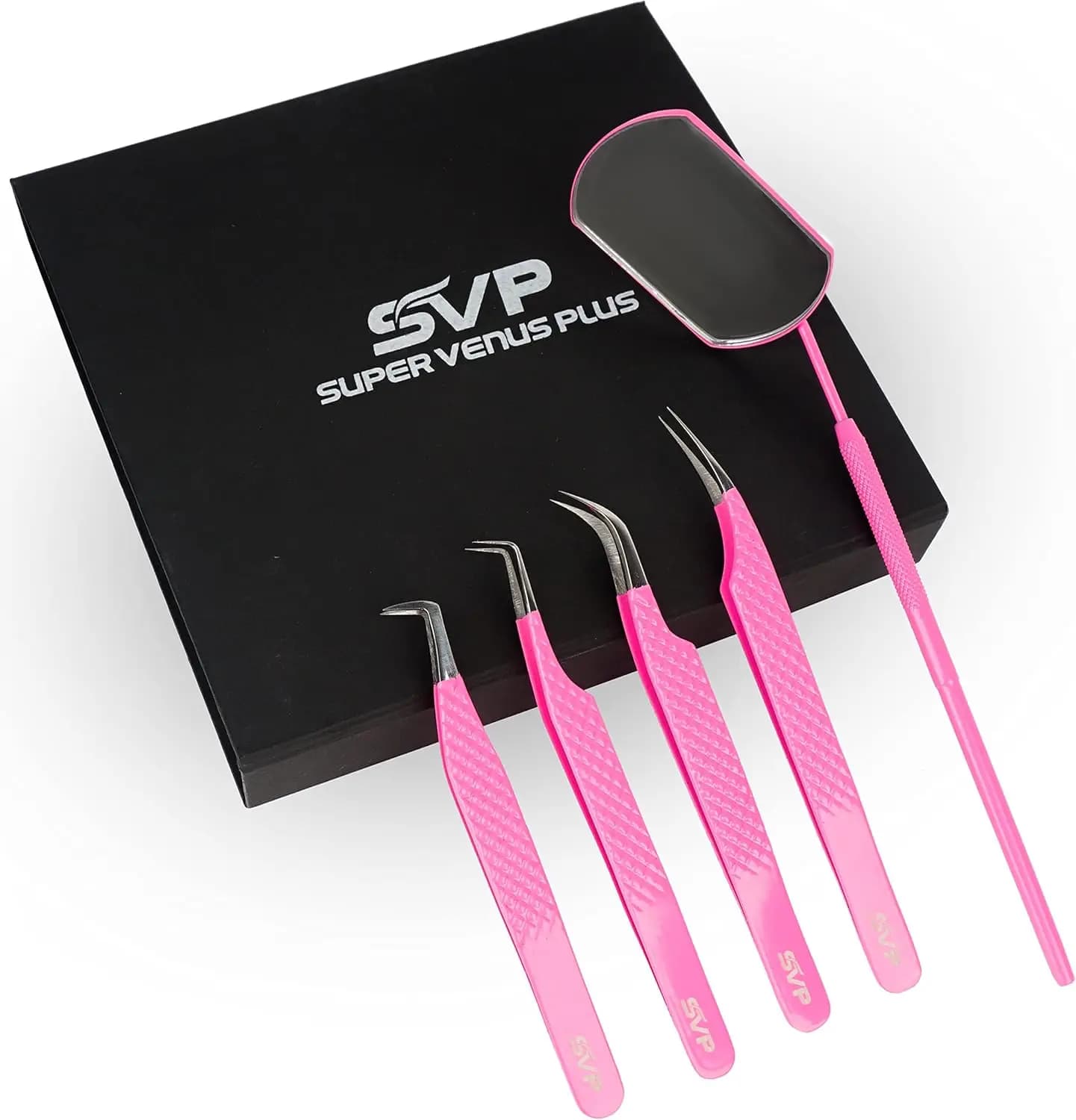 Set di Pinzette SV per Ciglia - 5 Pezzi in Acciaio Inossidabile per Extension Ciglia, Isolamento e Nail Art