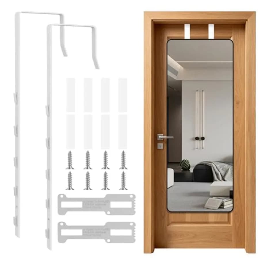 Supporto per specchio da appendere sopra la porta per uso domestico in bagno, materiale in ferro, nero, design regolabile a cinque fori con 2 inserti in ferro, viti