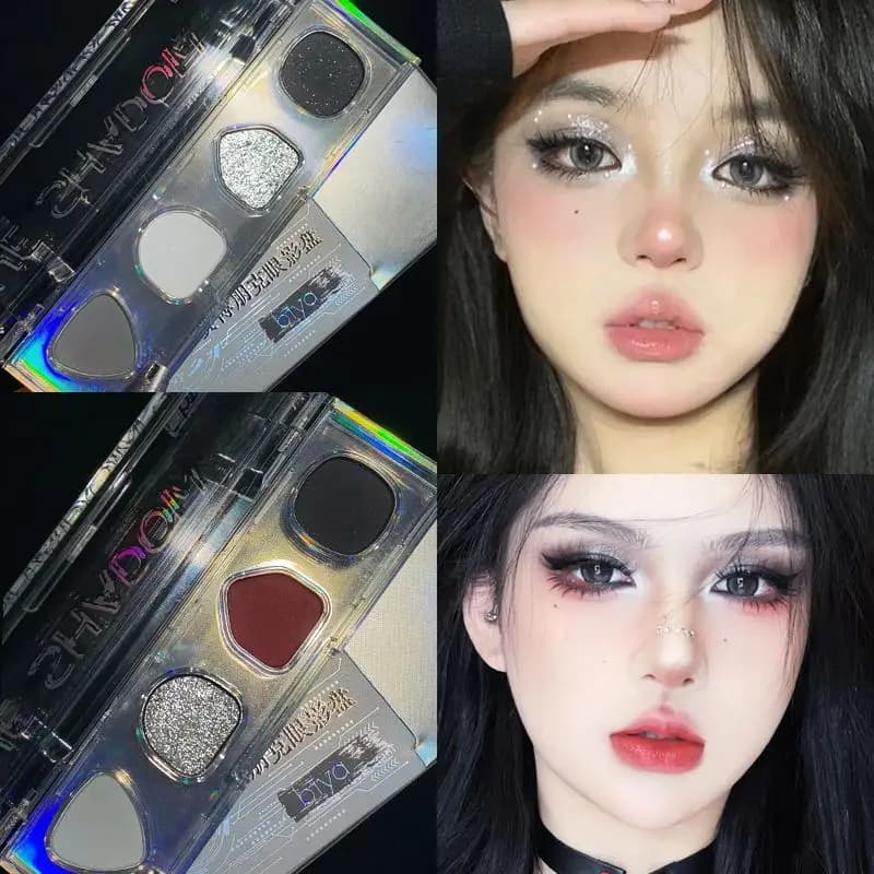 Palette di ombretti a quattro colori Matte Shimmer Nero Blu Trucco fumoso Stile gotico Dark Senior Saibo Punk