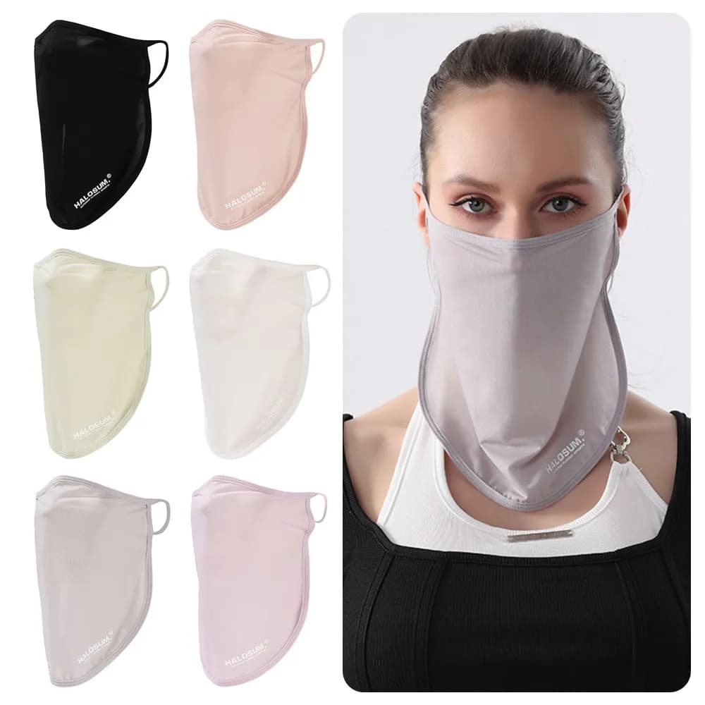 Maschera versatile sottile estiva per protezione solare, design con laccetti per le orecchie, in seta ghiaccio, traspirante, protezione UV, copertura viso unisex