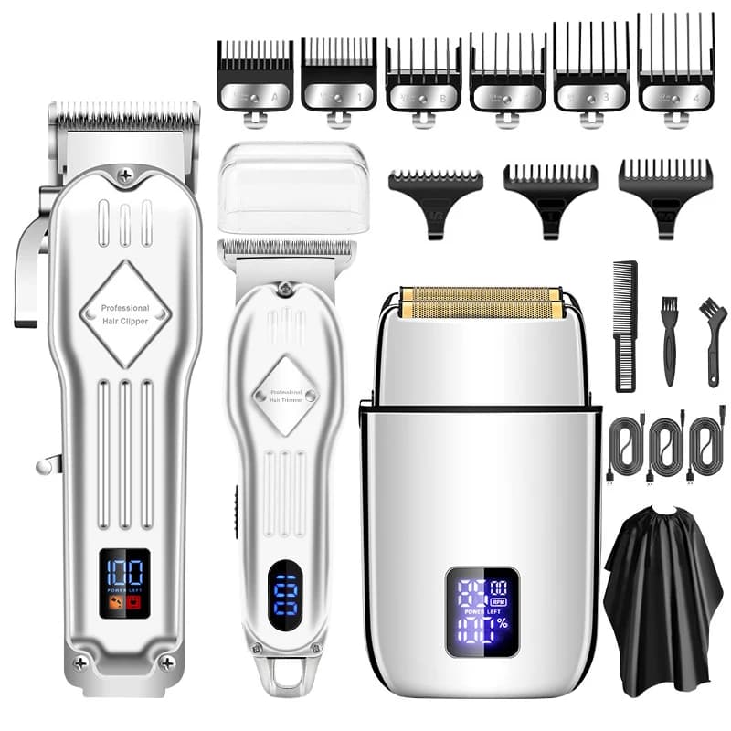 Professional Haircut Set 3 in 1 for Men Head Electric Oil Haircut Cut-out Pusher Razor Rechargeable USB Barba