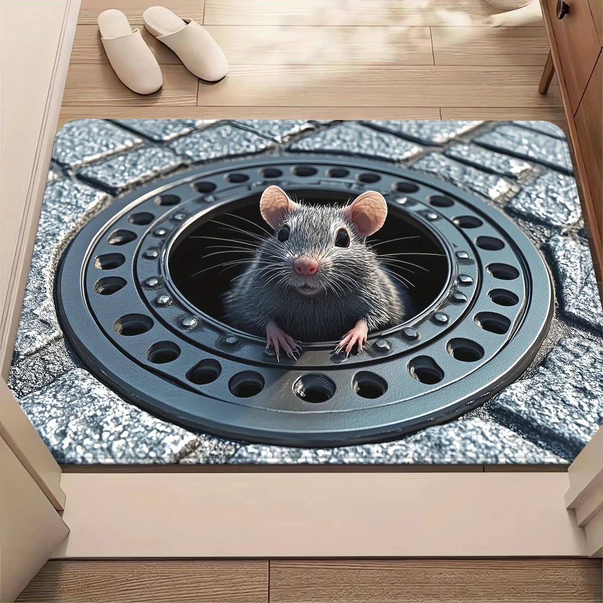 3D flannel mat with mouse print, decorative carpet for interior, home mat, living room, bedroom, soft design non-slip