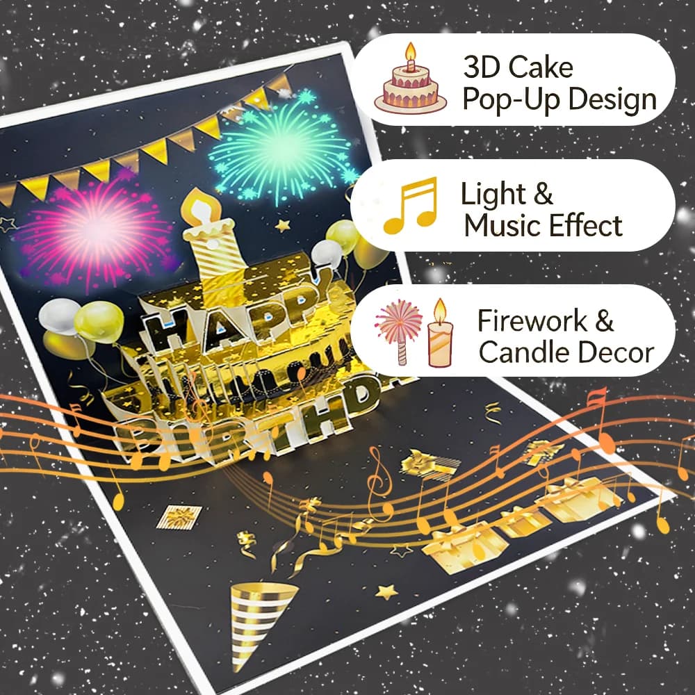 3D Pop Up Birthday Cards, Musical LED Lights Birthday Cards, Greeting Cards, for Mom Women Men Kids Child Dad Father Wife