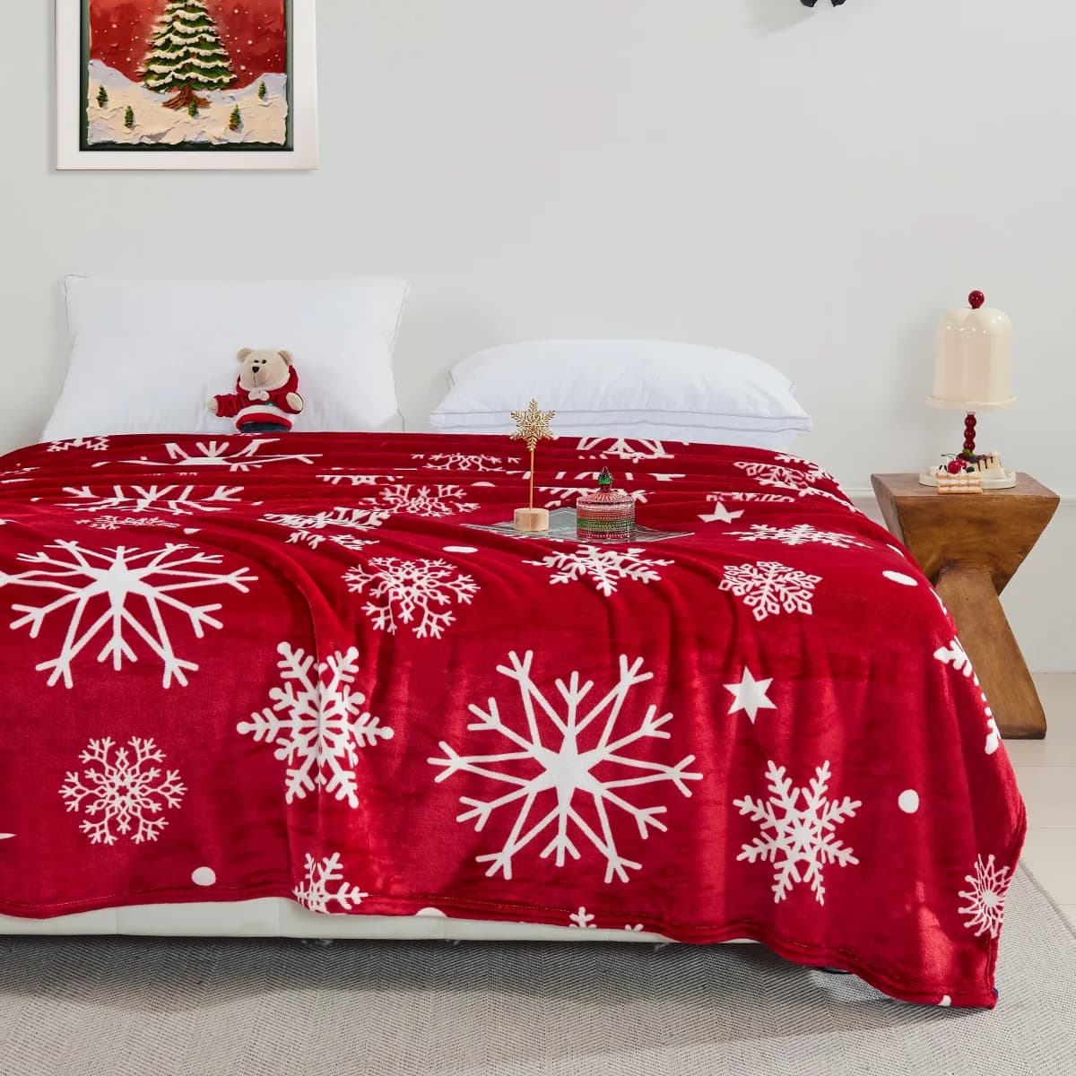 Coperta con Motivo a Fiocchi di Neve Stile Natalizio Copriletto Traspirante Morbido Asciugamano Coperta da Viaggio Scialle (Senza Federa)