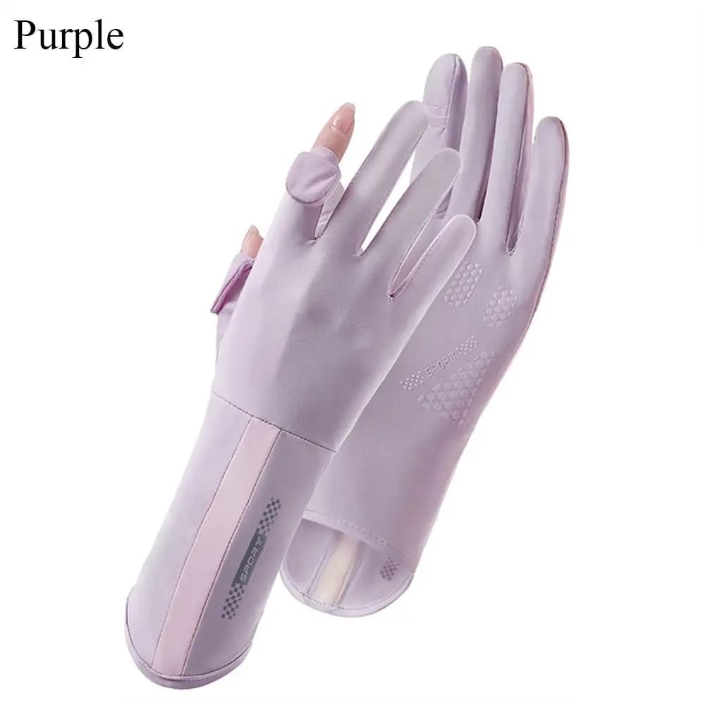 Guanti per protezione solare medio-lunghi alla moda Guanti per protezione solare elastici sottili Guanti da guida per ciclismo antiscivolo in seta di ghiaccio Donna Ragazza