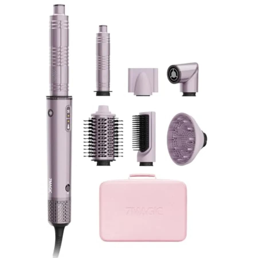 Spazzola Asciugacapelli Professionale 7 in 1 con Arricciacapelli Automatici per Asciugatura Rapida e Volumizzazione, Lisciatura e Styling Senza Danni da Calore