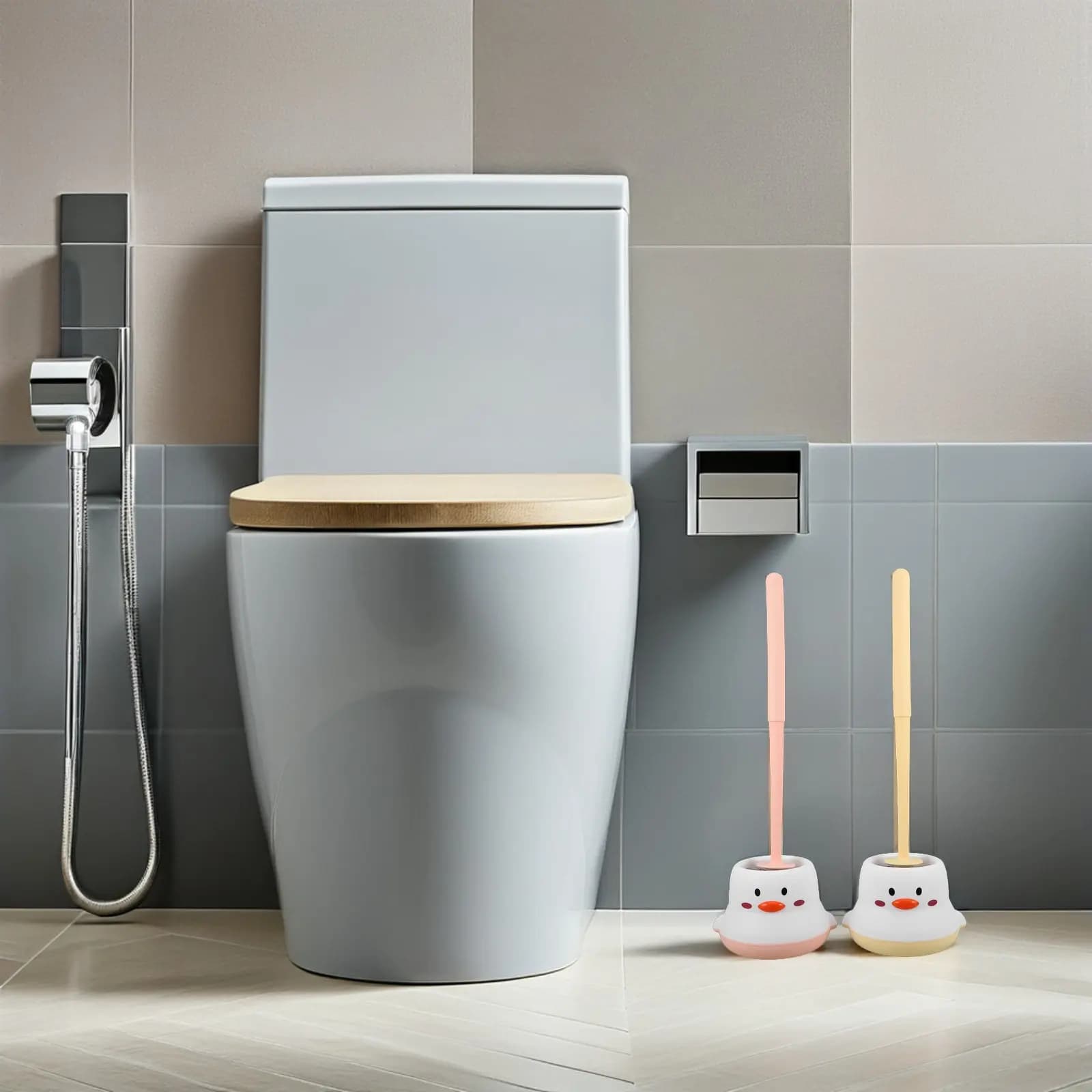 Set di 2 Spazzole per WC da Parete con Supporto in Plastica e Manico Lungo, Strumenti per la Pulizia del Bagno Adatti per Uso Domestico e Commerciale