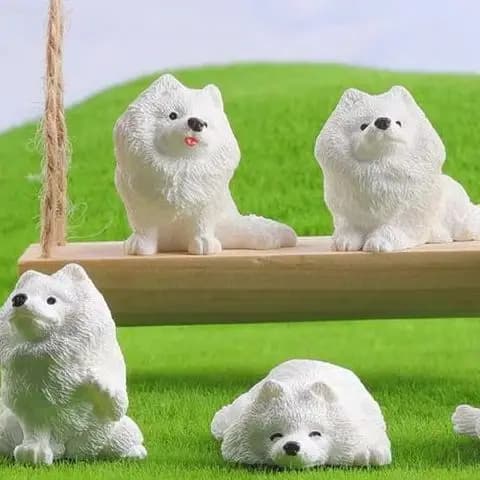 5 pezzi in miniatura cani Samoiedo figurine in resina accessori decorativi da scrivania Kawaii collezione realistica di decorazioni per la casa fai da te