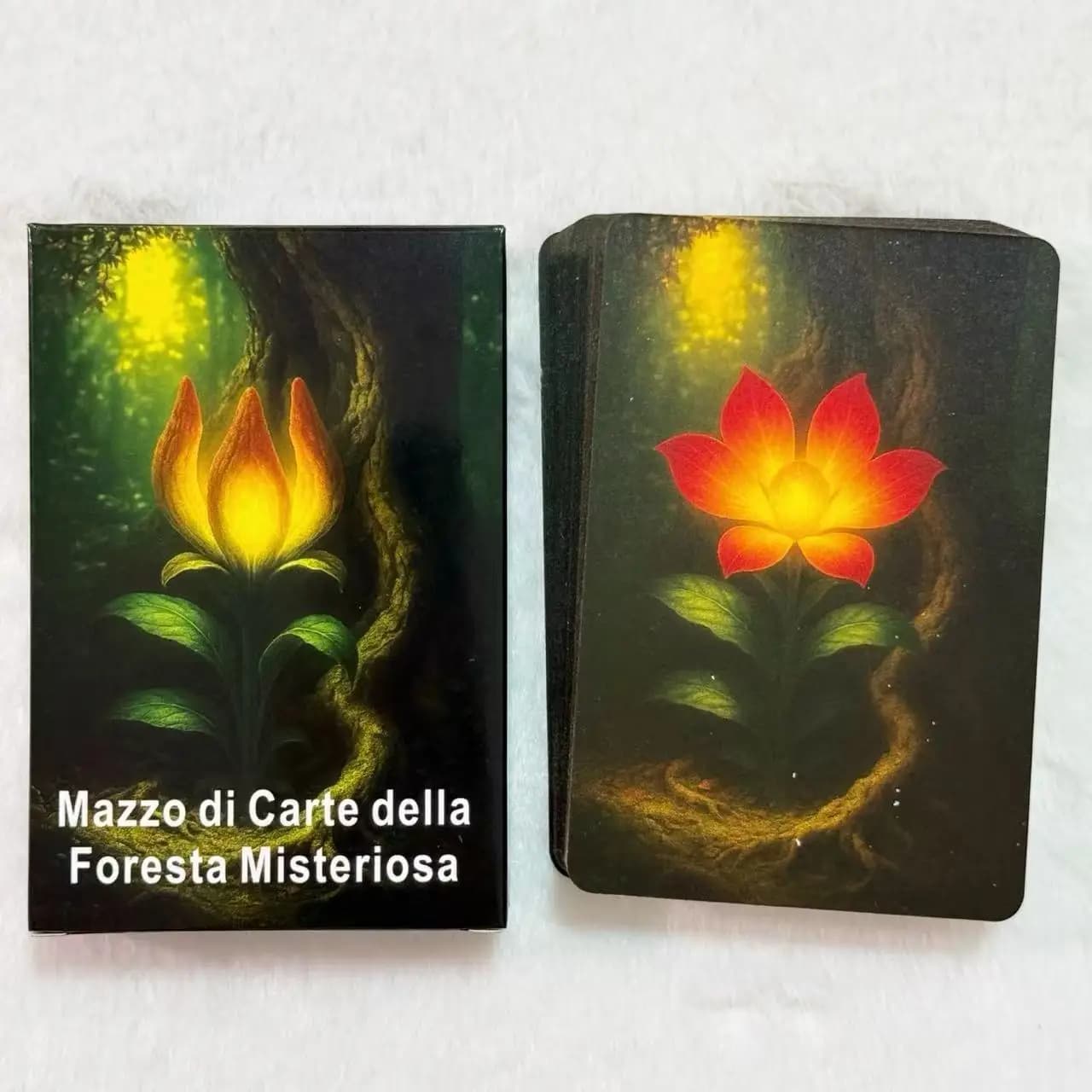 Carte Oracolo della Foresta Misteriosa Italiana per Meditazione, Chiarezza e Autoriscoperta, 12x8 cm, 48 Carte, Mazzo di Tarocchi