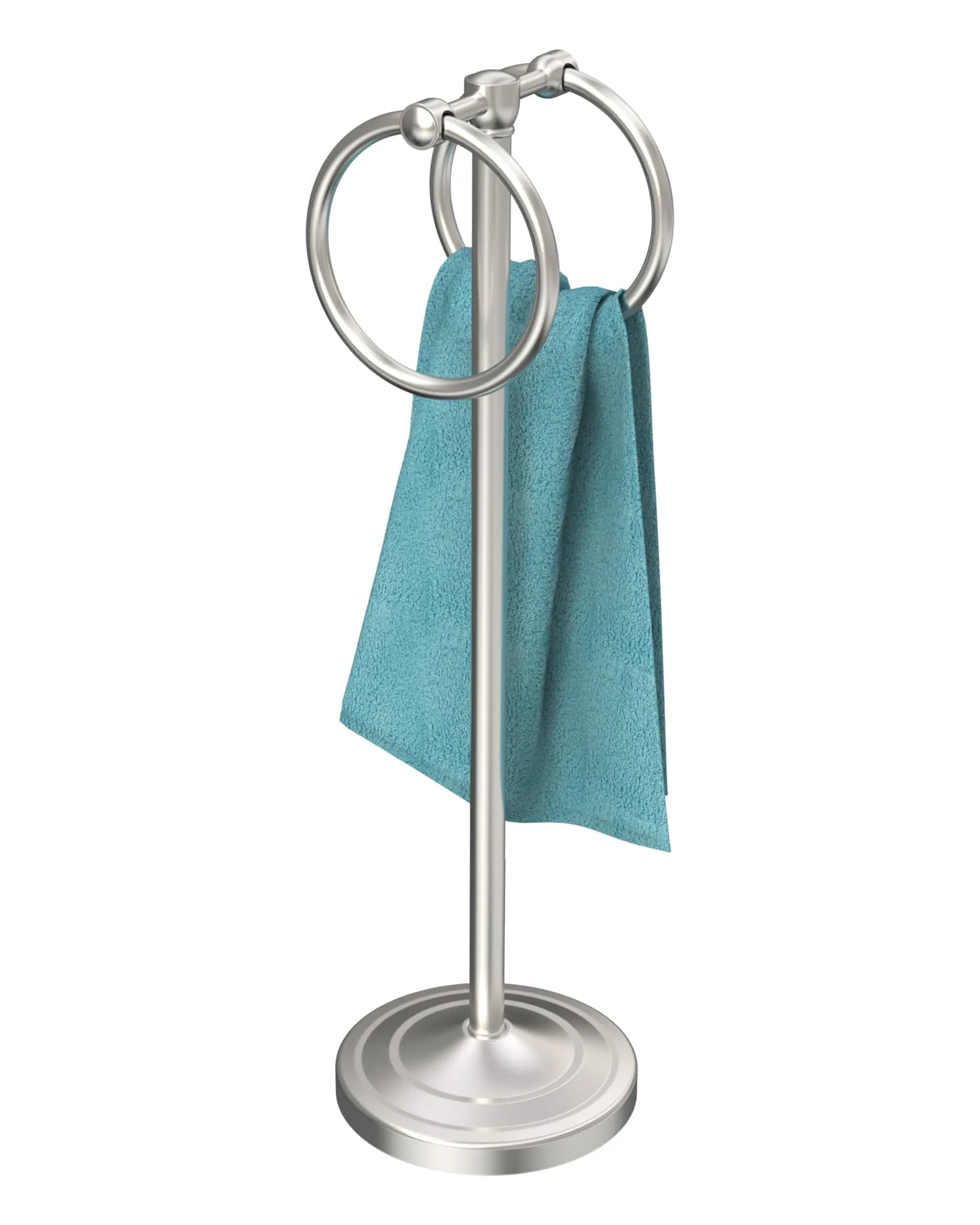 18 Inch Brushed Stainless Steel Freestanding Double Hoop Towel Stand With Stable Base For Bathroom And Kitchen Countertops