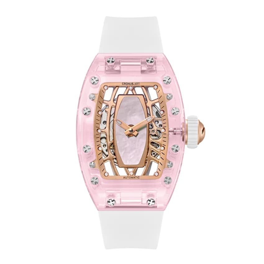 CRONUSART Orologio automatico da donna 31,5 mm * 45,5 mm Orologio da polso meccanico da donna K9 Cassa tonneau in cristallo Specchio zaffiro