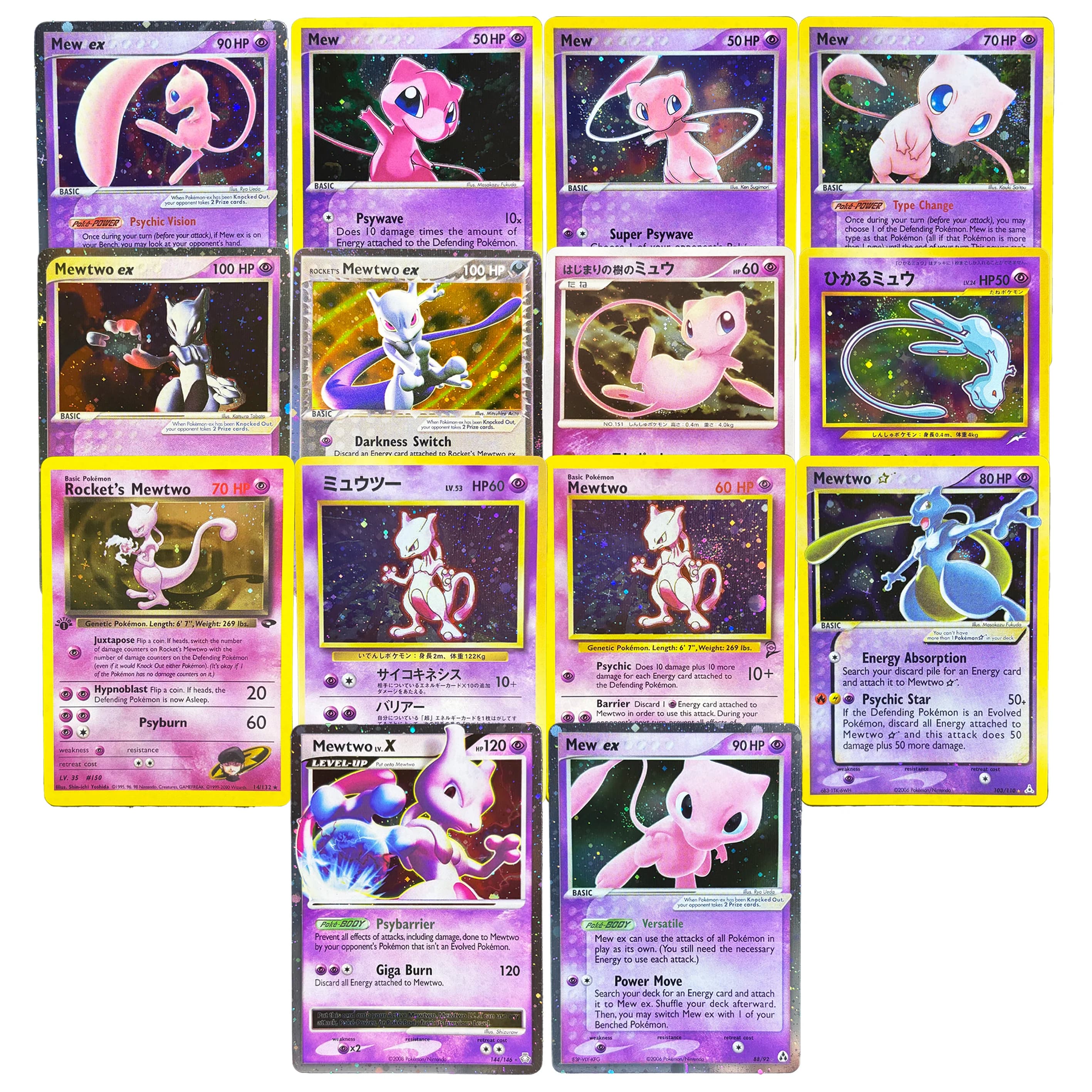Anime PTCG Mew & Mewtwo NEW HOLO Set Collection Card EX & Star Series JP EN Old Star Holographic Trading Game Cards DIY Gift
