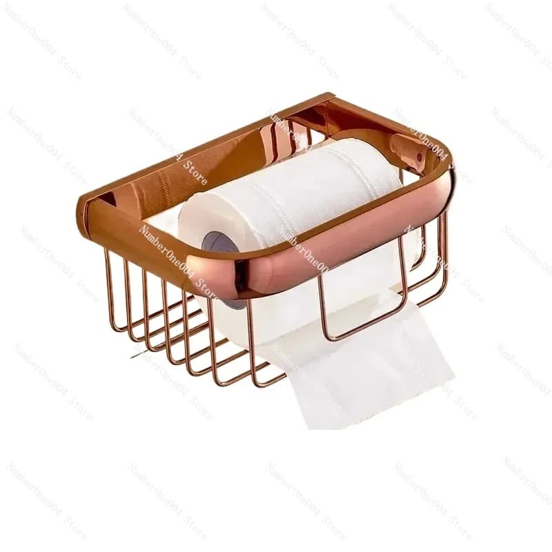 Set di Accessori per Bagno di Lusso in Ottone Oro Rosa, Portascopino WC a Parete, Portarotolo, Mensola in Vetro, Set Hardware per Bagno