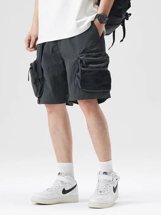 Trendy Summer Workwear Shorts Men's Loose Quick Dry Versatile Beach Sports Mid-Length Straight Leg Breathable Cargo Shorts