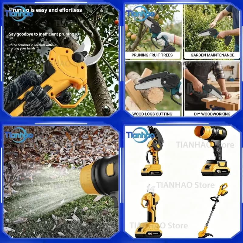 4 in 1 Lithium Ion Tools Set for Chainsaw Pruning Shears Blower Handheld Lawn Mower