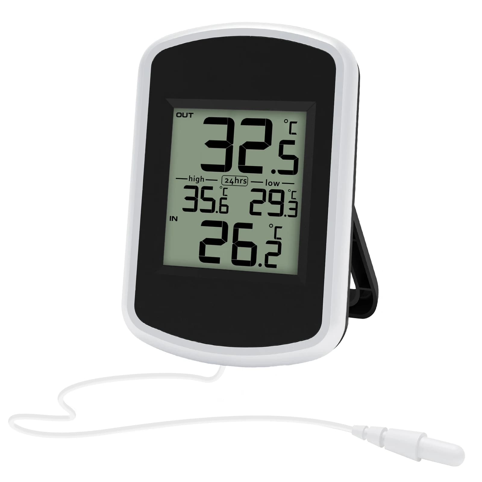 Digital wired thermometer Outdoor temperature monitor for waterproof interior with minimum/max recording 2 m probe sensor for home room