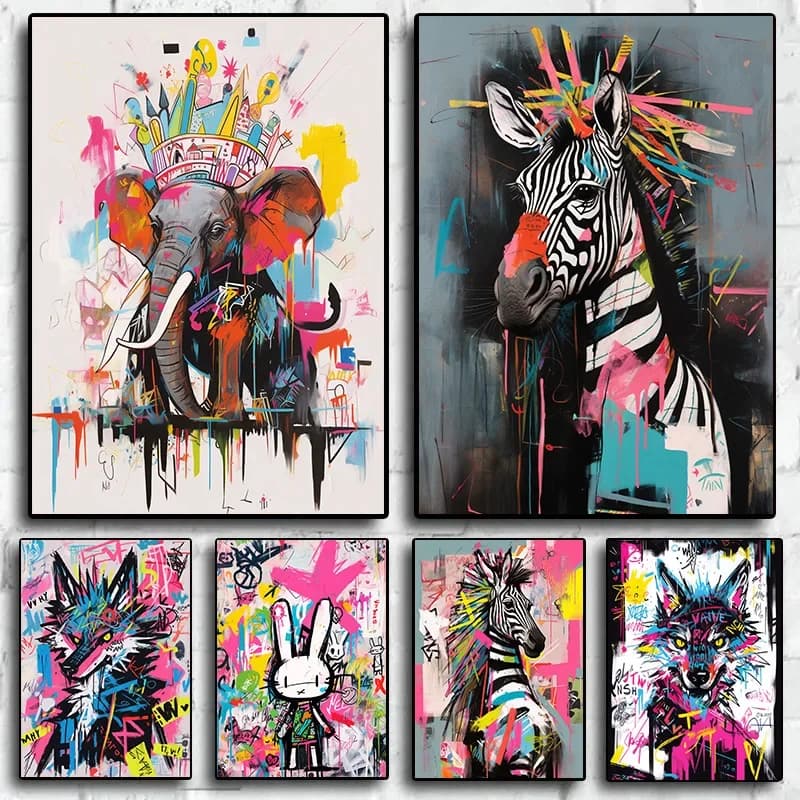 Classic Abstract Wall Art Graffiti Lion Elephant Anime Sketch HD Canvas Print Poster Home Living Room Bedroom Decoration
