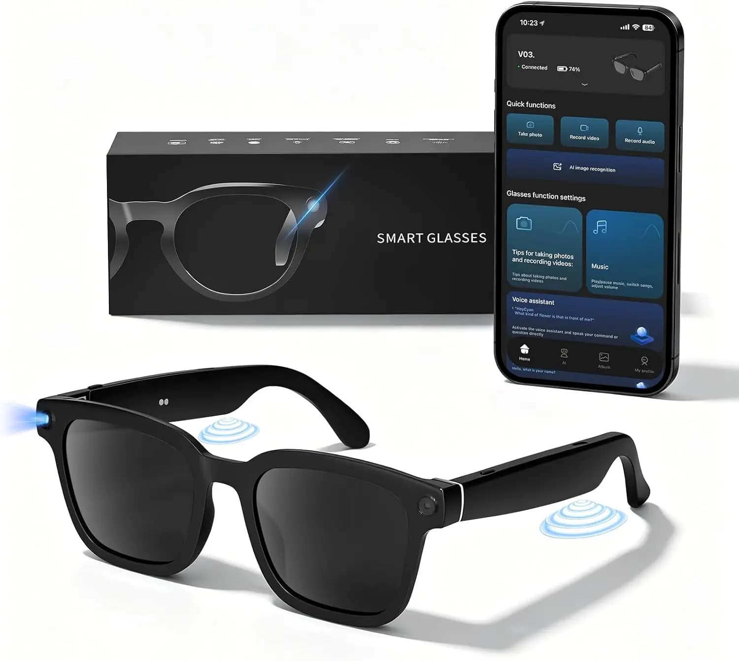 HD Camera Bluetooth Smart Glasses: Voice Control, Hands-Free Calls, Real-Time Translation, Polarized Sunglasses for Men Women