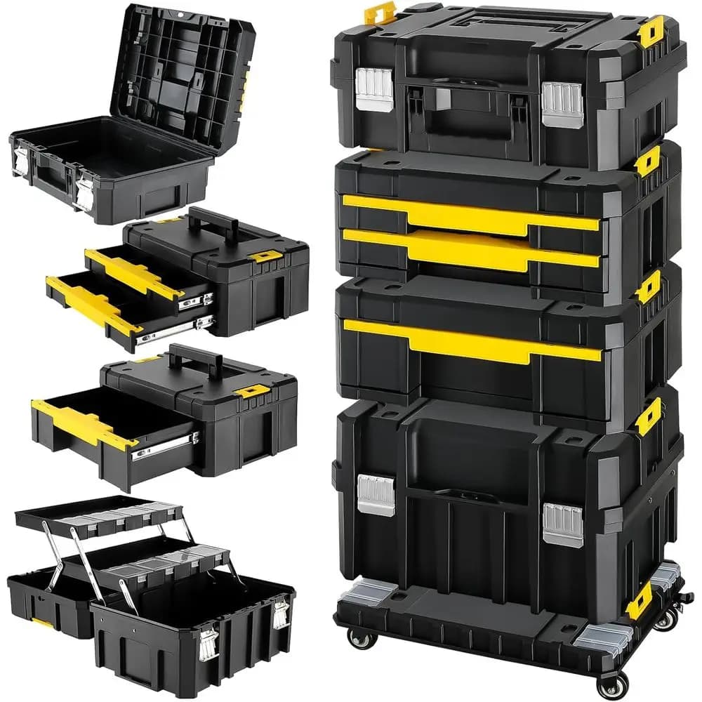 4-Tier Rolling Tool Box - Modular Organizer System with Wheels for Portable Storage in Home or Workshop