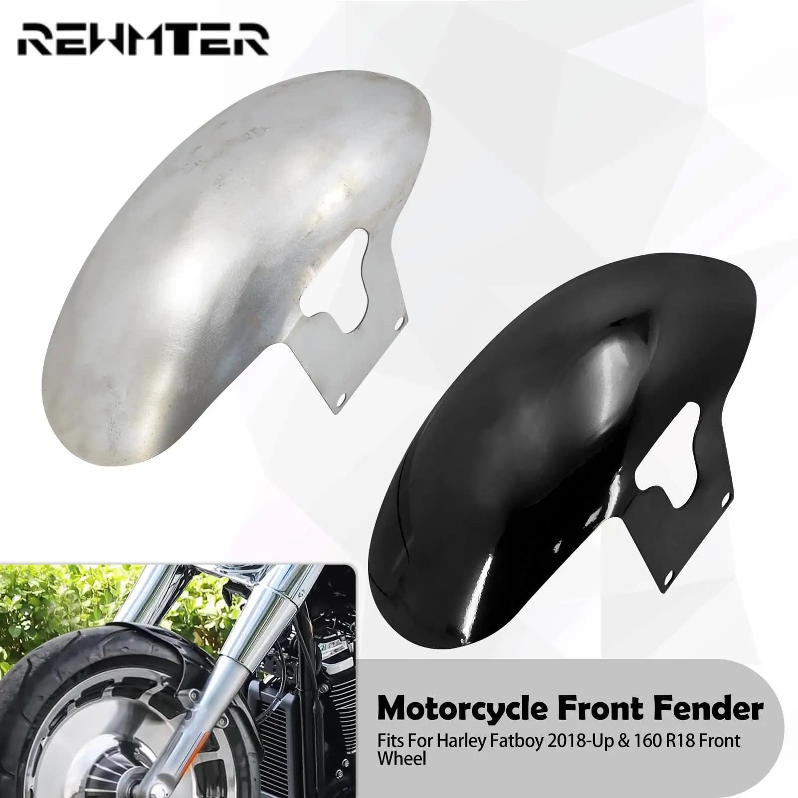 Parafango anteriore moto parafango in ferro copertura nero lucido/non verniciato per Harley Softail Fatboy FLFB 2018-23 per 160 R18 ruota anteriore